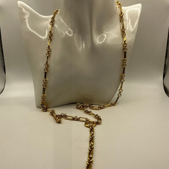 18k Real Gold Plated over Brass Y Lariat Paper Clip 30 inches Chain New - Picture 7 of 10